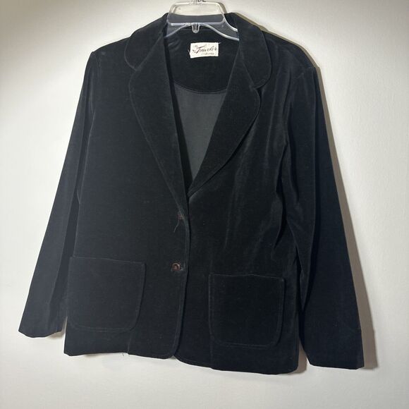 Vintage The Traveler by Connie Black Velvet Blazer Jacket Medium Lagenlook - Picture 1 of 9